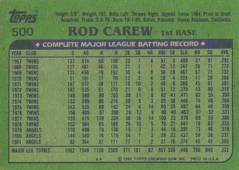 1982 Topps #500 Rod Carew Back