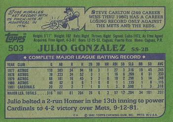 1982 Topps #503 Julio Gonzalez Back