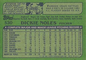 1982 Topps #530 Dickie Noles Back