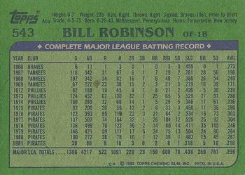 1982 Topps #543 Bill Robinson Back