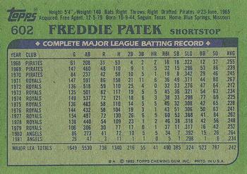 1982 Topps #602 Freddie Patek Back