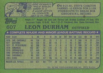1982 Topps #607 Leon Durham Back