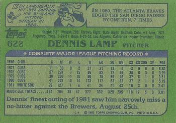 1982 Topps #622 Dennis Lamp Back