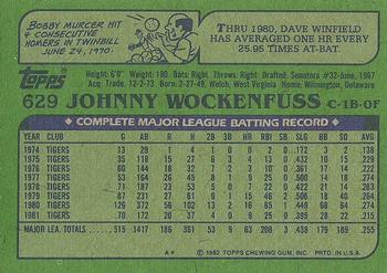 1982 Topps #629 Johnny Wockenfuss Back
