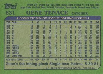 1982 Topps #631 Gene Tenace Back