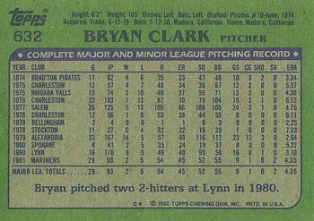 1982 Topps #632 Bryan Clark Back