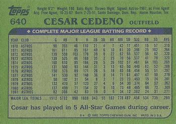 1982 Topps #640 Cesar Cedeno Back