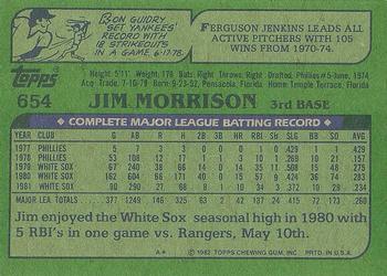 1982 Topps #654 Jim Morrison Back