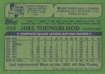 1982 Topps #655 Joel Youngblood Back