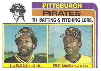 1982 Topps #696 Pirates Leaders / Checklist (Bill Madlock / Buddy Solomon) Front