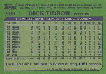 1982 Topps #699 Dick Tidrow Back