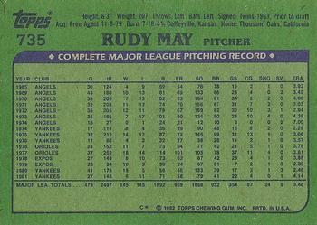 1982 Topps #735 Rudy May Back
