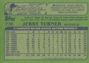 1982 Topps #736 Jerry Turner Back