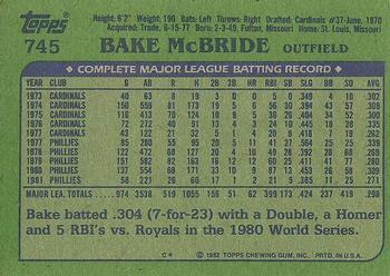 1982 Topps #745 Bake McBride Back