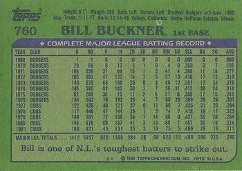 1982 Topps #760 Bill Buckner Back