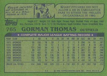 1982 Topps #765 Gorman Thomas Back