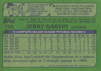 1982 Topps #768 Jerry Garvin Back