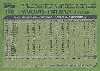 1982 Topps #788 Woodie Fryman Back