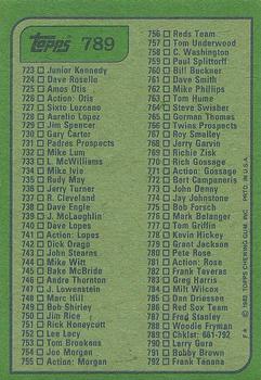 1982 Topps #789 Checklist: 661-792 Back
