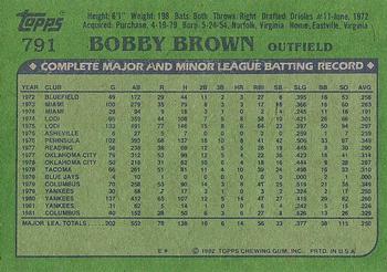 1982 Topps #791 Bobby Brown Back