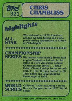 1982 Topps #321 Chris Chambliss Back