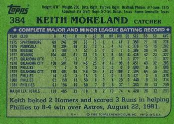 1982 Topps #384 Keith Moreland Back