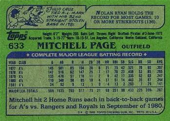1982 Topps #633 Mitchell Page Back
