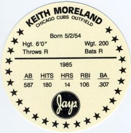 1986 Jays Discs #NNO Keith Moreland Back