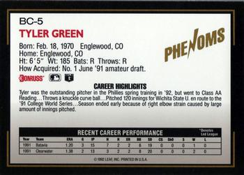 1992 Donruss The Rookies - Phenoms #BC-5 Tyler Green Back