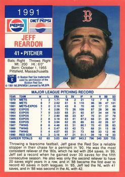 1991 Pepsi Boston Red Sox #NNO Jeff Reardon Back