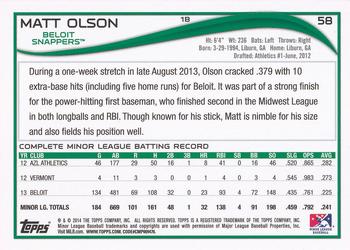 2014 Topps Pro Debut #58 Matt Olson Back