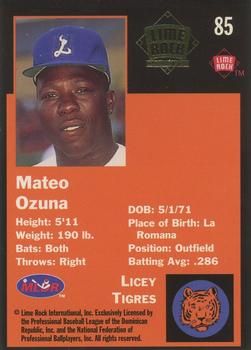 1993 Lime Rock Dominican Winter League - Diamond Stars #85 Mateo Ozuna Back