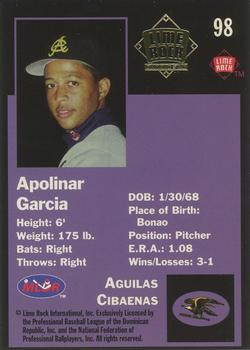 1993 Lime Rock Dominican Winter League - Diamond Stars #98 Apolinar Garcia Back