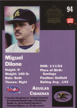 1993 Lime Rock Dominican Winter League - Diamond Stars #94 Miguel Dilone Back