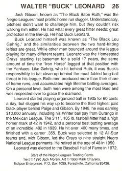 1990 Eclipse Stars of the Negro Leagues #26 Buck Leonard Back