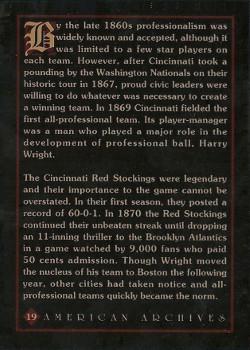 1994 American Archives Origins of Baseball #19 1869 Red Stockings Back