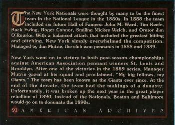 1994 American Archives Origins of Baseball #91 New York Nationals Back
