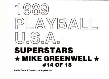 1989 Pacific Cards & Comics Playball U.S.A. (unlicensed) #14 Mike Greenwell Back