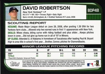 2008 Bowman Draft Picks & Prospects #BDP48 David Robertson Back