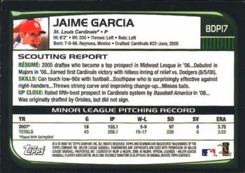 2008 Bowman Draft Picks & Prospects #BDP17 Jaime Garcia Back
