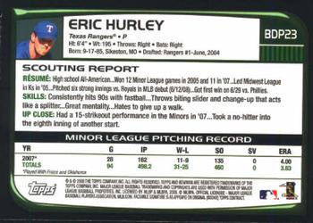 2008 Bowman Draft Picks & Prospects #BDP23 Eric Hurley Back