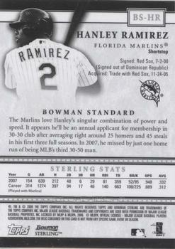 2008 Bowman Sterling #BS-HR Hanley Ramirez Back