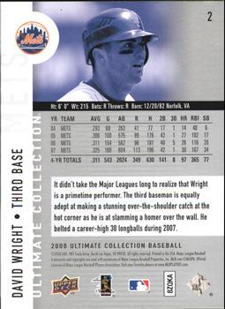 2008 Upper Deck Ultimate Collection #2 David Wright Back