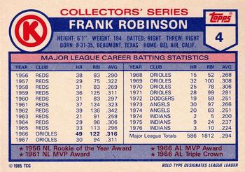 1985 Topps Circle K All Time Home Run Kings #4 Frank Robinson Back