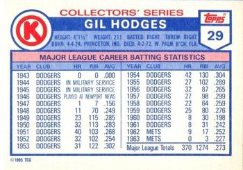 1985 Topps Circle K All Time Home Run Kings #29 Gil Hodges Back