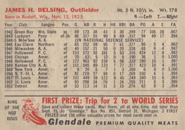 1953 Glendale Hot Dogs Detroit Tigers #NNO Jim Delsing Back