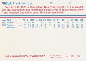1983 Minnesota Twins #11 Frank Viola Back