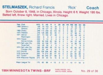 1984 Minnesota Twins #29 Rick Stelmaszek Back