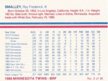1986 Minnesota Twins #3 Roy Smalley Back