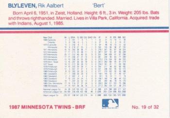 1987 Minnesota Twins #19 Bert Blyleven Back